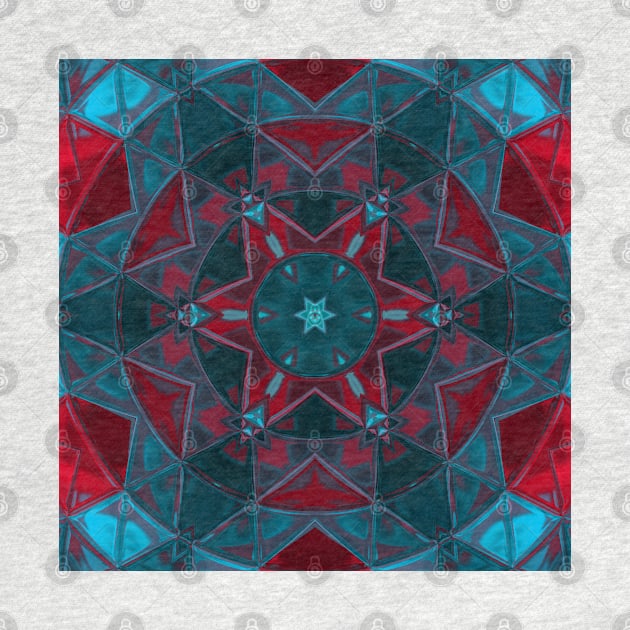 Mosaic Kaleidoscope Flower Blue and Red by WormholeOrbital